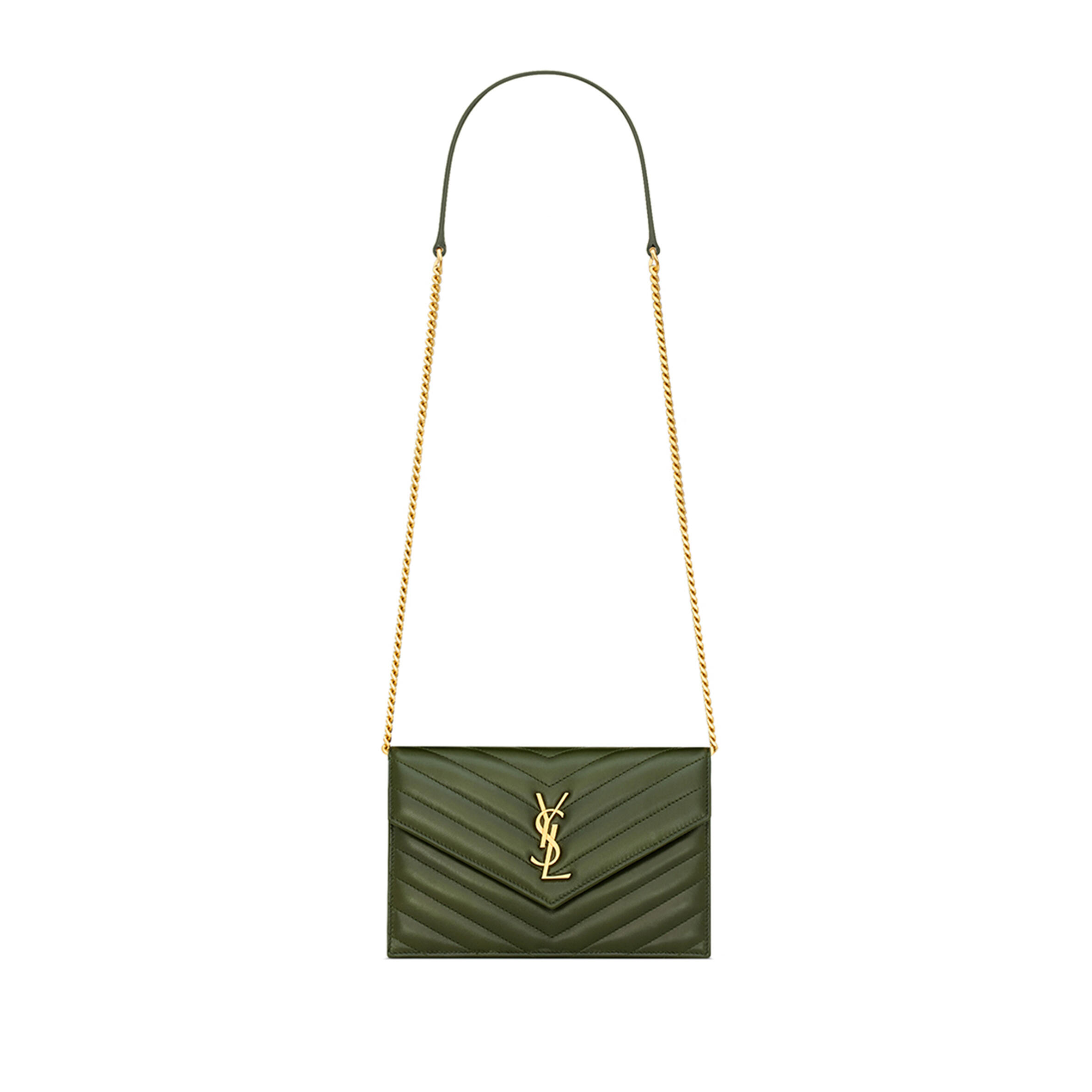 YSL CASSANDRE ENVELOPE CHAIN WALLET IN LAMBSKIN 857605AAA443189 (19*12.5*3.5cm)